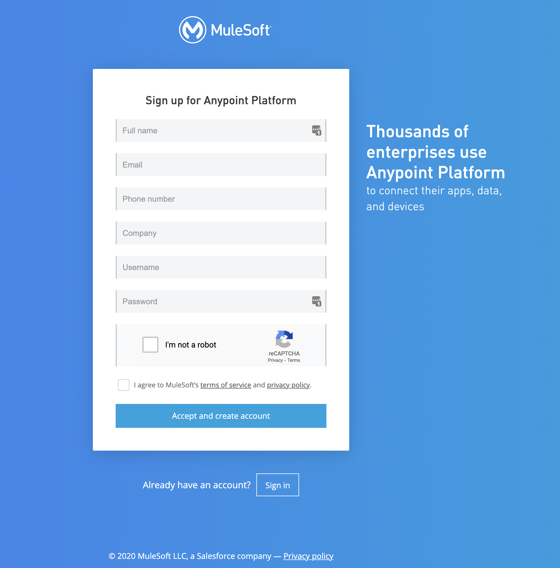 MuleSoft Anypoint Signup